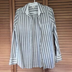 J. Crew Classic White&Black Striped Detailed Oxford ButtonDown Blouse Women’s XS
